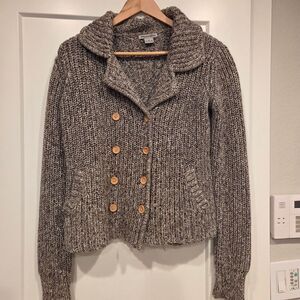 Mododoc Cardigan Women's Sweater Chunky Tweed Double Breasted Brown Fisherman M